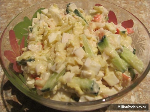 Рецепт приготовления салата с креветками и крабовыми палочками