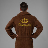 Мужской халат с вышивкой Император (коричневый) - фото