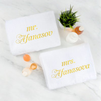 Комплект полотенец с вышивкой «Мистер и Миссис» (белые) - фото