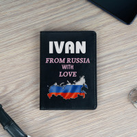 Обложка для паспорта именная From Russia чёрная - фото