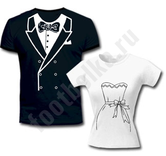 Парные футболки Свадебные с черным фраком - фото
