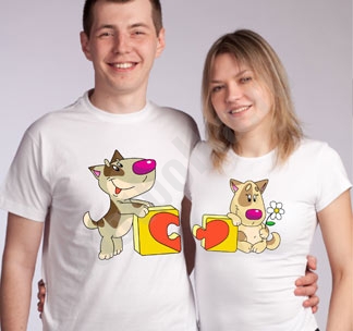 Парные футболки Паззл сердце собачки - фото