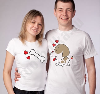 Парные футболки для влюбленных Пес и косточка - фото