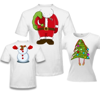 Семейные футболки Дед мороз, елка и снеговичок - фото