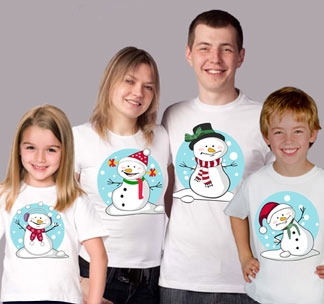 Семейные футболки на четверых Снеговики - фото