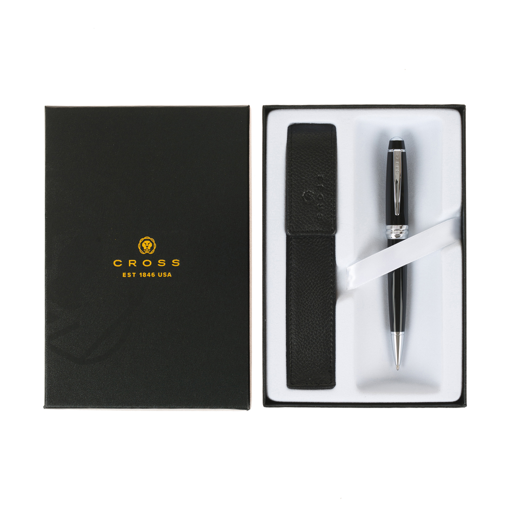 Подарочный набор Cross: шариковая ручка Cross Bailey Black Lacquer с чехлом для ручки KSL-AT0452-7/471 - фото