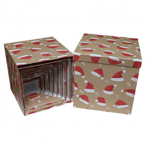 Подарочная коробка куб Новогодний колпак - фото