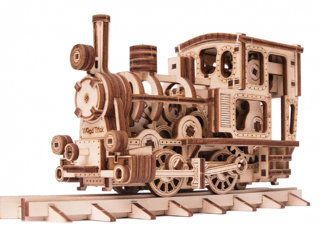 Механическая сборная модель Wood Trick «Паровозик с рельсами» - фото