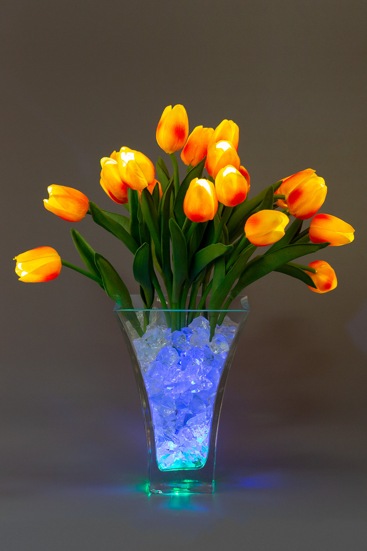 Светящиеся цветы Тюльпаны 21 шт. Оранжево-красные (зеленая/синяя) - фото