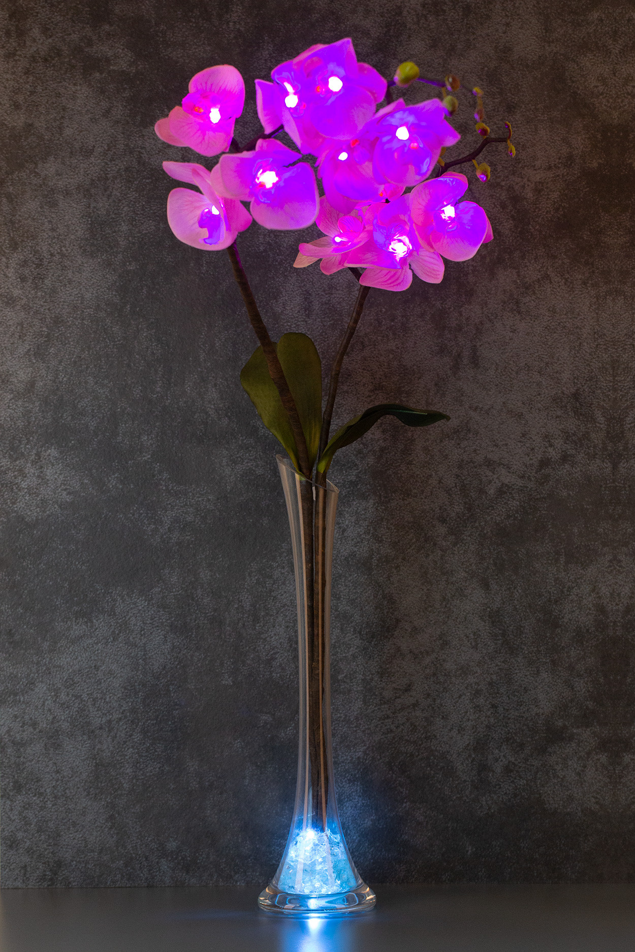 Светильник Орхидея Розовая 11 цветков с белой подсветкой - фото