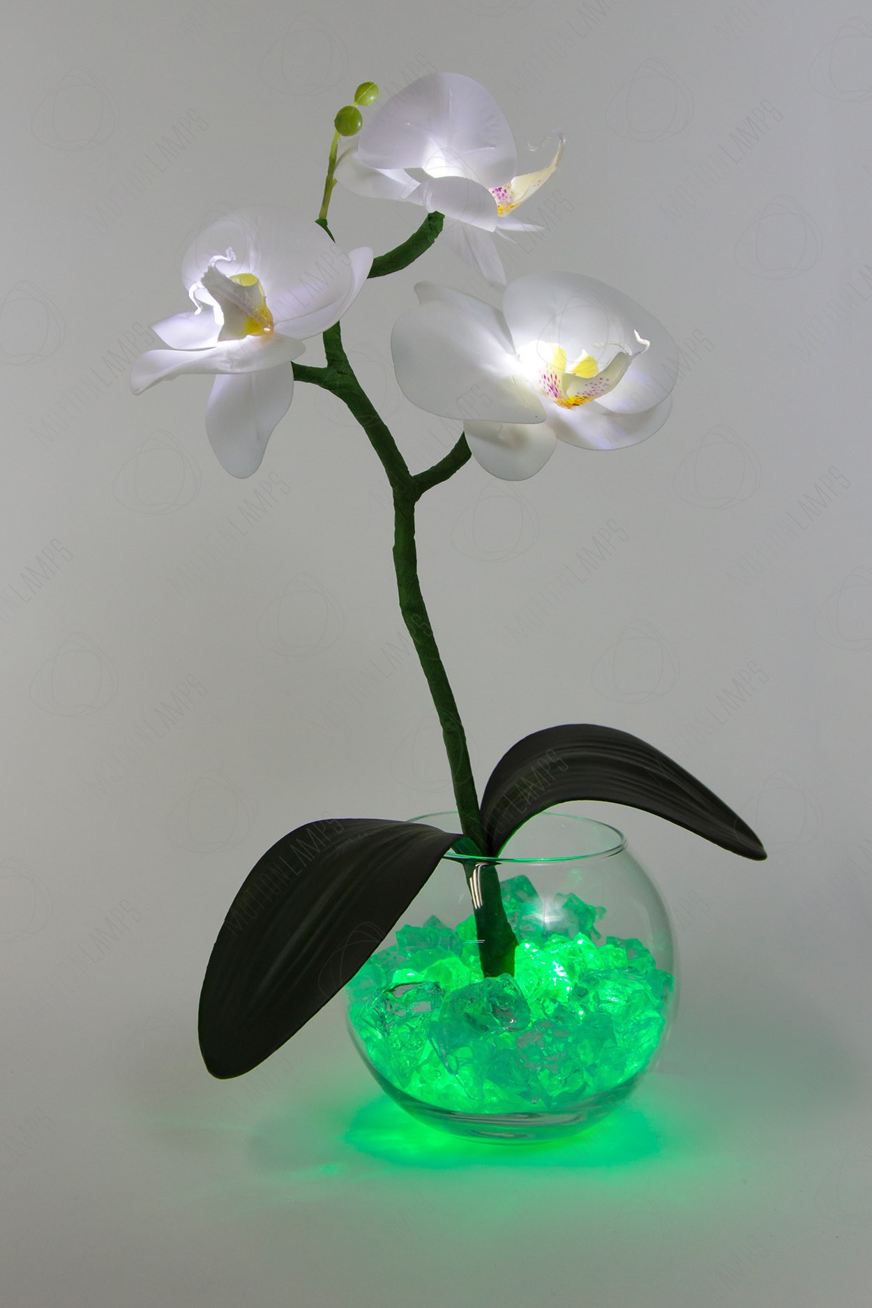 Led Светильник Орхидея белый(зел) 3 цветка - фото