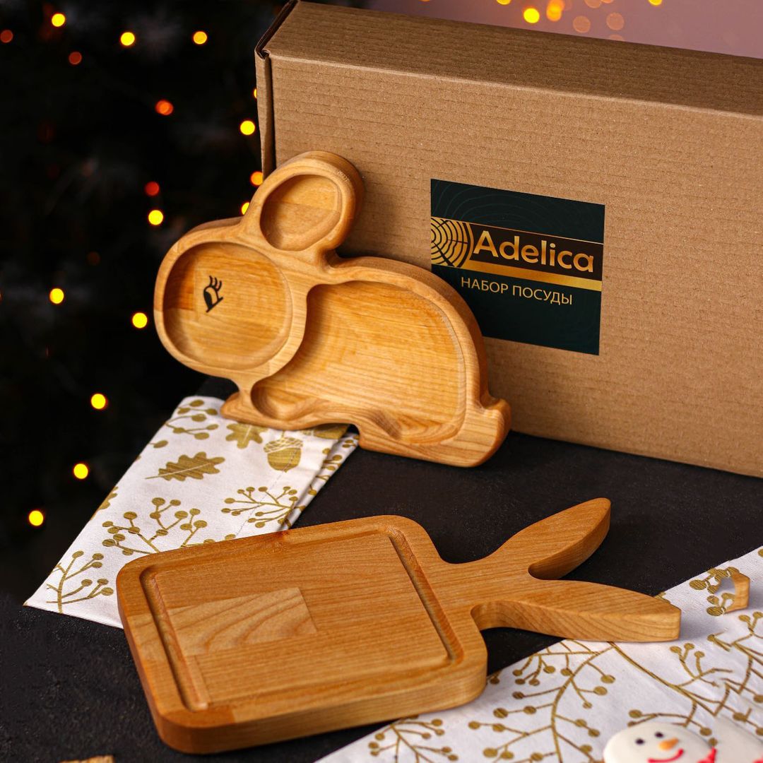 Подарочный набор посуды Adelica Ушастый заяц (разделочная доска, менажница) - фото