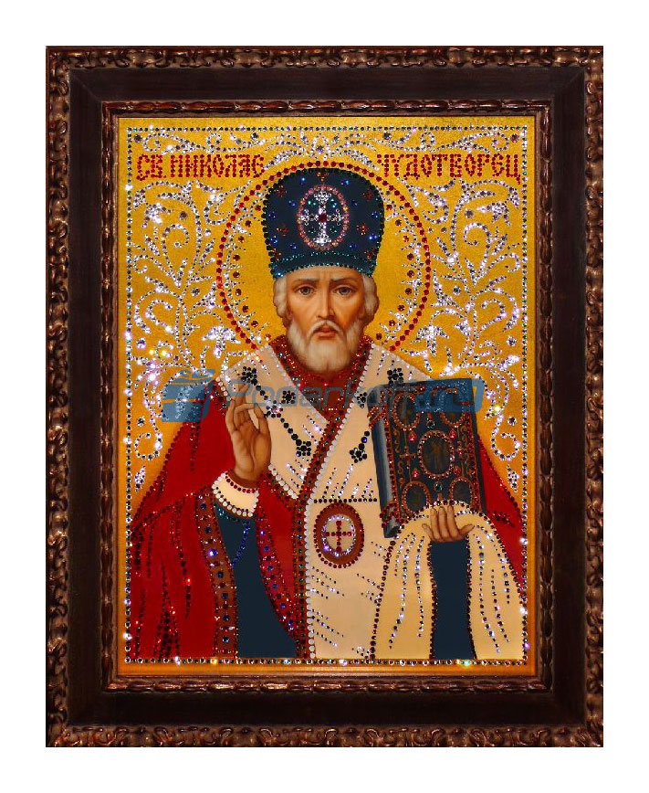 Картина с кристаллами Swarovski Святой Николай Чудотворец - фото