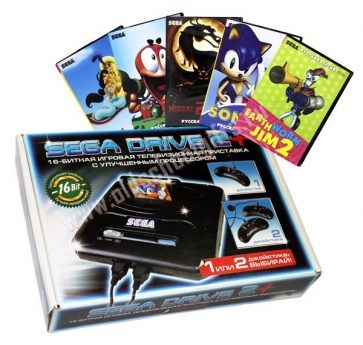 Приставка Sega Drive + 5 картриджей - фото