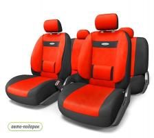 Универсальные авточехолы comfort с ортопедической поддержкой черно красный - фото