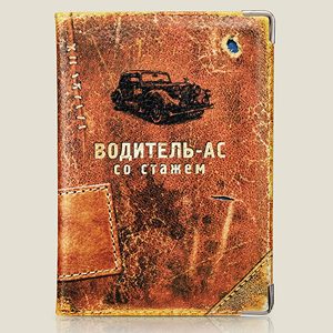 Обложка   для автодокументов Водитель-ас со стажем (кожа) - фото