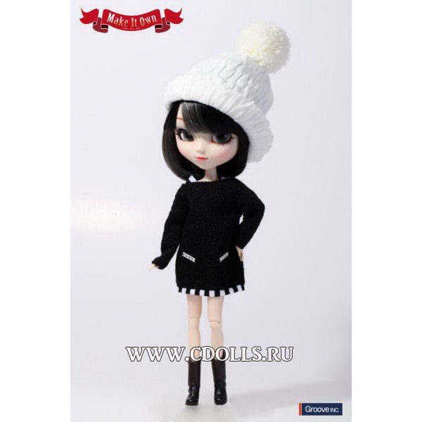 Комплект чёрное вязаное платье с шапкой для кукол Pullip (Пуллип) 31 см, Groove inc - фото