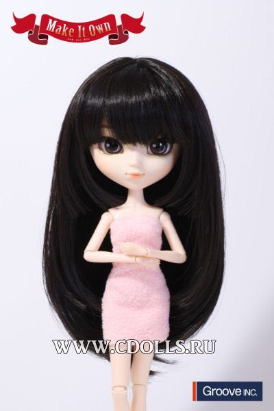 Длинный черный прямой парик с челкой размер 22-25 см для кукол Pullip (Пуллип) / DAL (Дал) / Byul (Биул) / Isul (Исул), Groove inc - фото