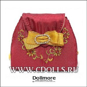 Красная сумка с вышивкой и лентой - фото