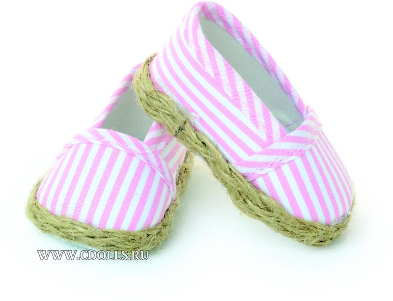 Petitcollin Canvas shoes with pink and white stripes (Текстильные туфли с розовыми и белыми полосками для кукол 39 см, 40 см, 48 см - фото