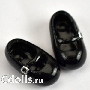 Obitsu Rounded Shoes with Magnet Black (Туфли черные с магнитом для кукол Обитсу 11 см) - фото