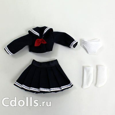 Комплект Obitsu Sailor-Style School Uniform Black (Матросский черный костюм для кукол Обитсу 11 см) - фото