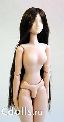 Голова Obitsu Head with Flocked Hair - Natural Dark Brown (Натуральный цвет темно-каштановые волосы для кукол Обитсу 27 см) - фото