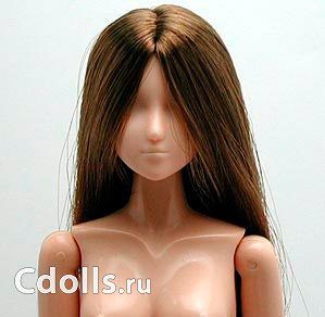 Obitsu Head with Flocked Hair - Natural Medium Brown (Голова натуральный цвет каштановые волосы для кукол Обитсу 27 см) - фото