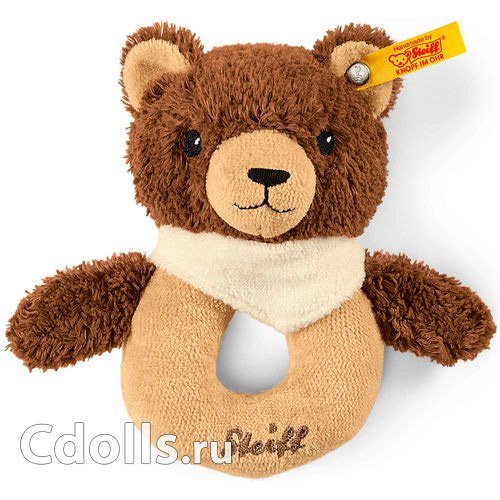 Мягкая игрушка Steiff Basti Bear Grip Toy (Штайф погремушка-колечко Мишка Басти бежево-коричневый 12 см) - фото