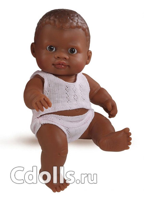 Кукла Paola Reina Newborn Olmo Dark - Skinned (Паола Рейна Пупс мулат Олмо в белом комплекте) - фото