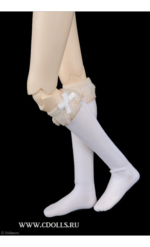 Dollmore Lacy Girl Knee Stocking (Эластичные гольфы с бантиком цвет белый для кукол Доллмор) - фото