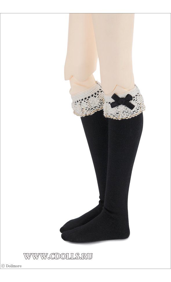 Dollmore Lacy Girl Knee Stocking (Эластичные гольфы с бантиком цвет чёрный для кукол Доллмор) - фото