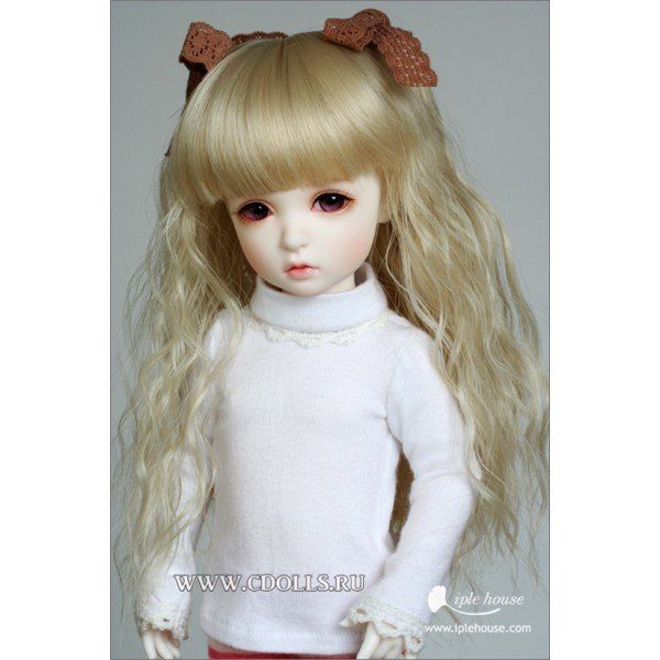 Iplehouse Wig IHW_SS060 (Длинный волнистый парик с прямой челкой коричневый размер 15-18 см для кукол Иплхаус) - фото