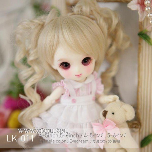 DollGa Wig LK4-011 (Парик с хвостиками: цвет светлый блонд размер 4-5 дюймов для кукол ДоллГа) - фото