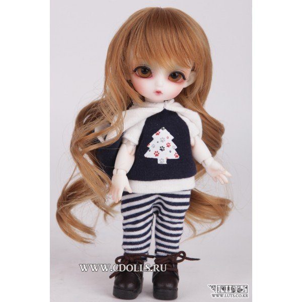 Luts Wig TDW-04-Heat Resistant Fiber (Длинный волнистый парик с челкой: цвет блонд размер 14-16 см для кукол БЖД Латс) - фото