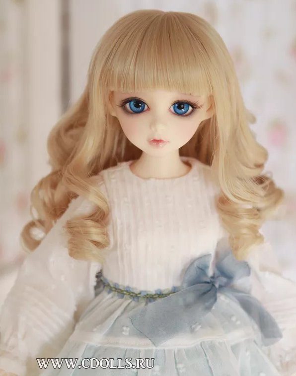 Bambicrony Wig CW-007 (Парик длинный с челкой CW-007 блонд 15 см для кукол Бэмбикрони) - фото
