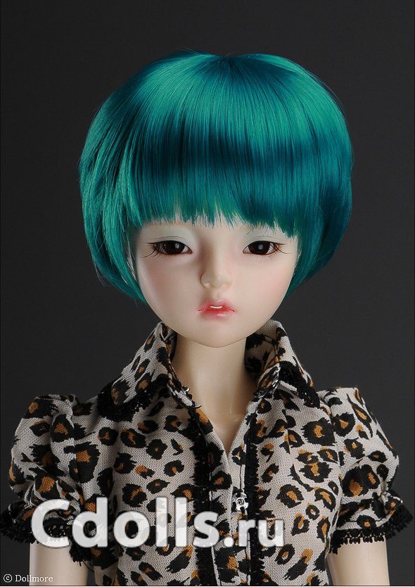 Dollmore KL Short Cut Wig Blue (Короткий парик с чёлкой голубой размер 17,5-20 см для кукол Доллмор) - фото