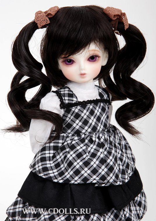 Парик Luts CDW-04 For Honey Delf (С волнистыми хвостиками чёрный размер 15-17,5 см для кукол Латс) - фото