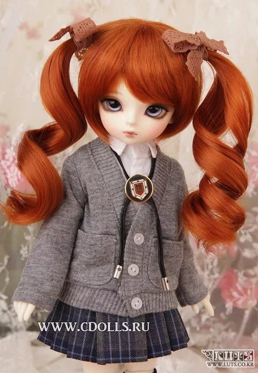 Парик Luts CDW-04 For Honey Delf (С волнистыми хвостиками морковный размер 15-17,5 см для кукол Латс) - фото