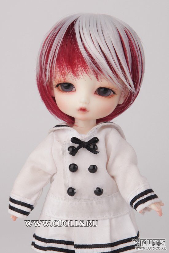 Luts Wig TDW-05-Heat Resistant Fiber (Парик-карэ двуцветный: цветочно-белый размер 14-16 см для кукол БЖД Латс) - фото