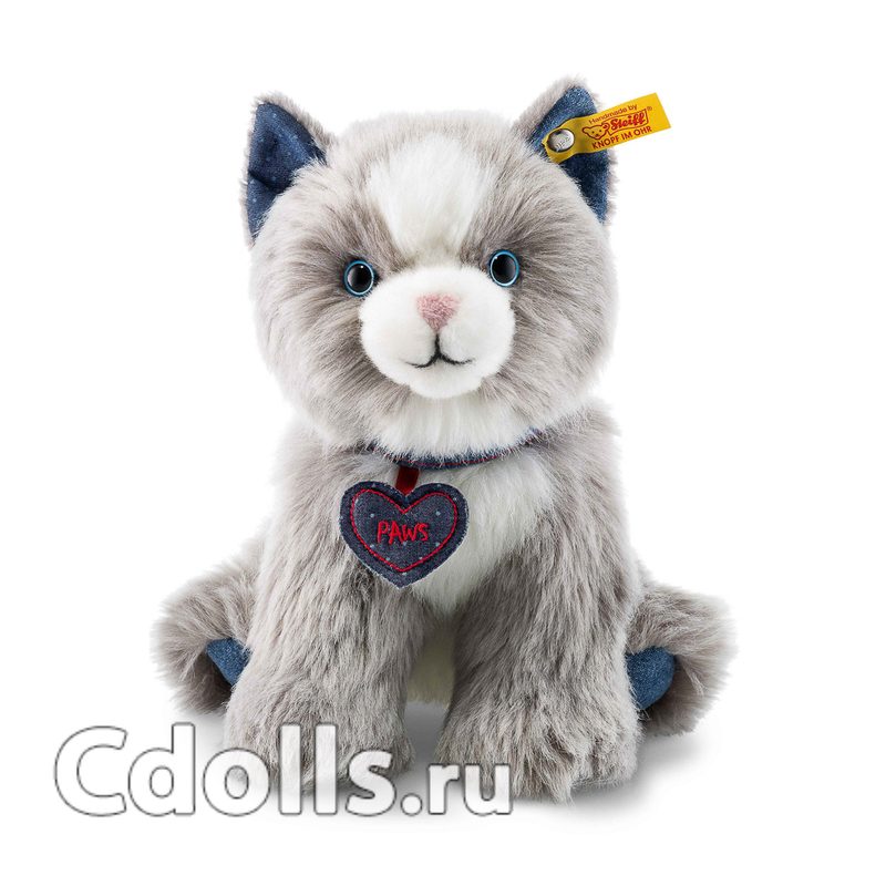 Мягкая игрушка Steiff Denim Darlings Paws Cat (Штайф Котёнок Поз серый 21 см) - фото