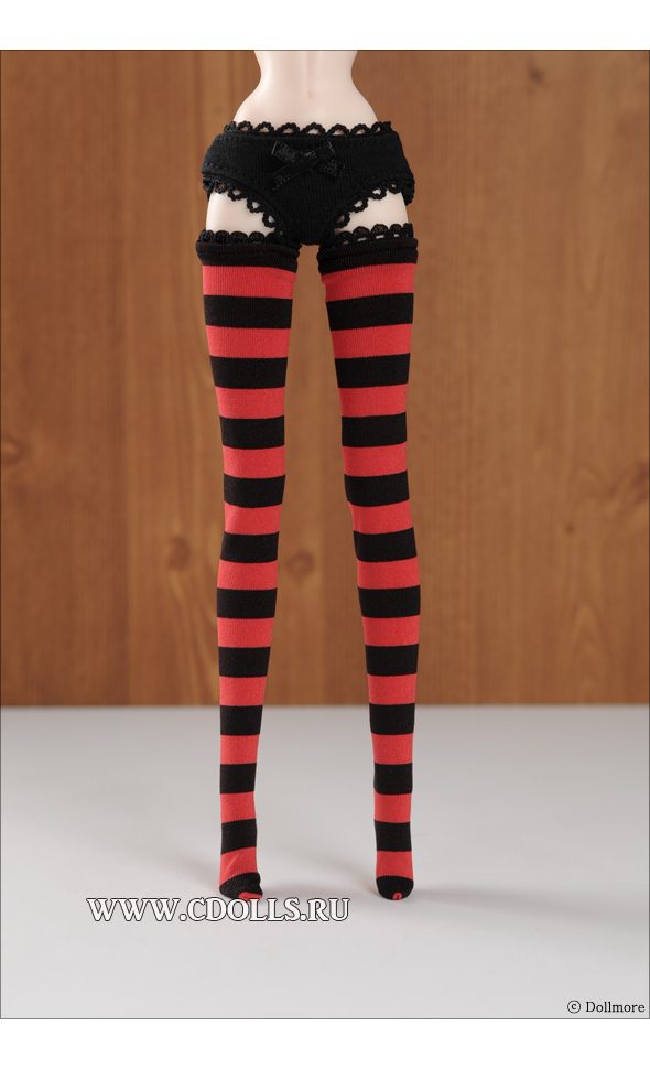 Dollmore 12inches Striped Stocking Black and Red (Красно-черные чулки для кукол Доллмор 30 см) - фото