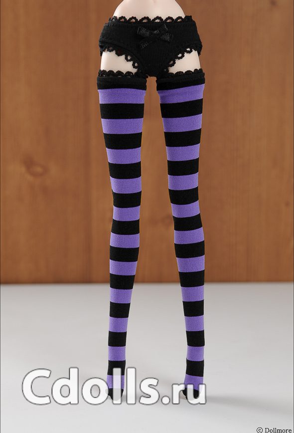 Dollmore 12 inches Striped Stocking Black and Violet (Чёрно-фиолетовые чулки для кукол Пуллип 31 см / Блайз / Доллмор) - фото