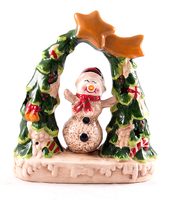 Фигурка декоративная Снеговик и ёлочки с подсветкой 22*9*25см - фото
