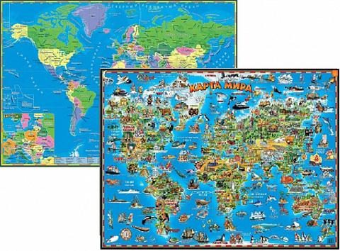 Настольная двухсторонняя карта мира для детей - фото