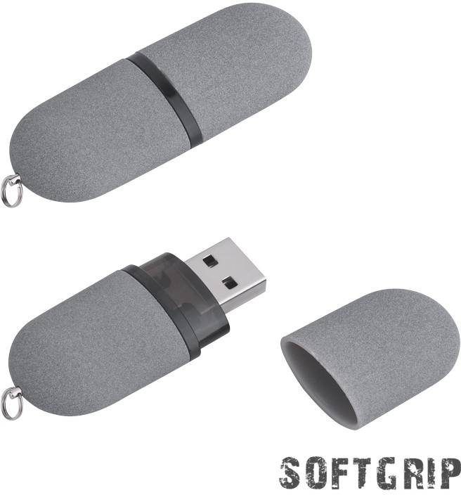 Флеш-карта Камень с покрытием soft grip в футляре, объем памяти 16GB, серый - фото