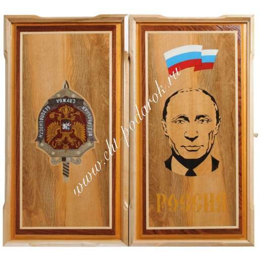 Нарды резные ручной работы Герб ФСБ (Россия, дерево, размер 63х32х7 см) - фото