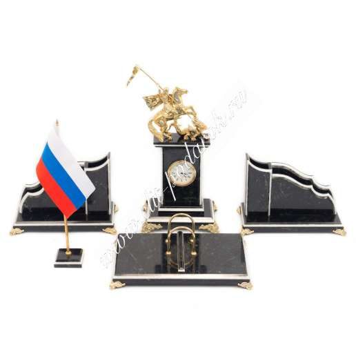 Настольный набор Георгий Победоносец змеевик мрамор - фото