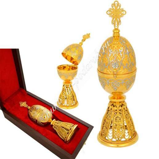 Пасхальное яйцо Ажур, с позолоченной сканью, с откидным верхом - фото