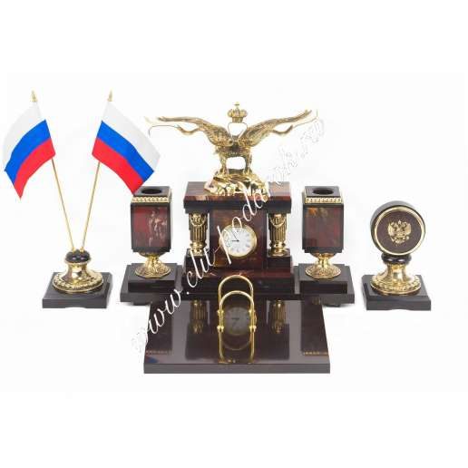 Настольный набор Двуглавый орел яшма долерит бронза - фото